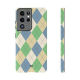 GREEN BLUE BEIGE ARGYLE | Tough Phone Case