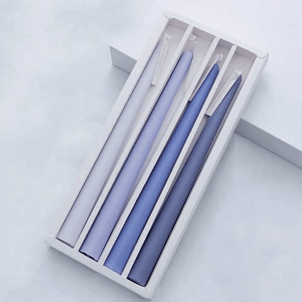 Taper Candles 10'' Colored Candle Sticks Set of 4 | Sea Salt Vanilla Scented, Natural Soy Wax, Smokeless & Dripless | Home Decor Kitchen Decor Wedding Decorations (Blue Shades)