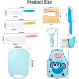 Kids Cooking Set Real, Montessori Kitchen Tools, Toddlers Safe Knife Tools Set (Include Wood and Plastic Knife, Crinkle Cutter, Peeler, Cutting Board, Y Peeler, Apron), Gifts for Junior Boys Girls