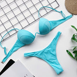 Sexy V-bar Underwired Bra Cup Thong Bikini 2025 Women Swimwear Female Swimsuit Two-pieces Bikini Set High Cut Bathing Suit Swim