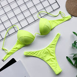 Sexy V-bar Underwired Bra Cup Thong Bikini 2025 Women Swimwear Female Swimsuit Two-pieces Bikini Set High Cut Bathing Suit Swim