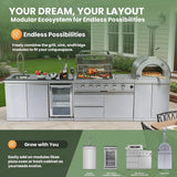 Blazon 125-Inch 4-Burner 108K BTU Outdoor Kitchen Island With Pizza Oven, Rotisserie & Refrigerator (SAK55768)