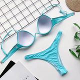 Sexy V-bar Underwired Bra Cup Thong Bikini 2025 Women Swimwear Female Swimsuit Two-pieces Bikini Set High Cut Bathing Suit Swim
