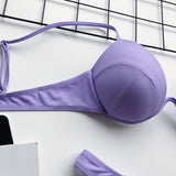 Sexy V-bar Underwired Bra Cup Thong Bikini 2025 Women Swimwear Female Swimsuit Two-pieces Bikini Set High Cut Bathing Suit Swim