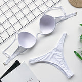 Sexy V-bar Underwired Bra Cup Thong Bikini 2025 Women Swimwear Female Swimsuit Two-pieces Bikini Set High Cut Bathing Suit Swim
