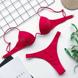 Sexy V-bar Underwired Bra Cup Thong Bikini 2025 Women Swimwear Female Swimsuit Two-pieces Bikini Set High Cut Bathing Suit Swim