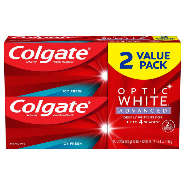 Colgate Optic White Advanced Teeth Whitening Toothpaste; Icy Fresh; 3.2 oz; 2 Pack