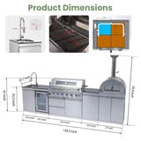 Blazon 128-Inch 6-Burner 120K BTU Outdoor Kitchen Island With Pizza Oven, Rotisserie & Refrigerator (SAK75770)