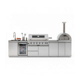 Blazon 128-Inch 6-Burner 120K BTU Outdoor Kitchen Island With Pizza Oven, Rotisserie & Refrigerator (SAK75770)