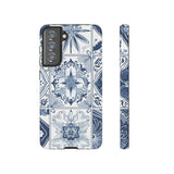 BLUE WHITE TILE | Tough Phone Case