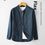 Mens Retro Chinese Style StandUp Collar LongSleeve Shirt