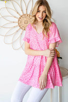 Heimish Full Size Leopard Ruffle Trim Short Sleeve Top