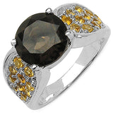 3.78 Carat Genuine Smoky Quartz & Citrine .925 Sterling Silver Ring