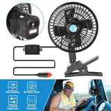 12V Car Fan Oscillating Clip on Cooling Fan with 2 Speeds 120° Rotation