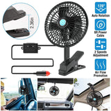 12V Car Fan Oscillating Clip on Cooling Fan with 2 Speeds 120° Rotation