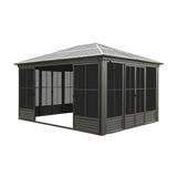 [12X14FT] Alora Serenity Premium All-Weather Outdoor Aluminum Sunroom With Galvanized Steel Hardtop Sloping Roof, Lockable Doors, And Moveable PC Screens (SAK76831)