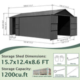 Extra-Large Outdoor Heavy-Duty Metal Garage Shed With Lockable Doors [No Floor] (SAK14093)