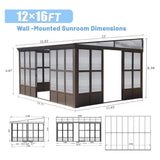 [12x16FT] Alora Extra Large All-Season Outdoor Wall-Mounted Sunroom Solarium With Detachable Polycarbonate Windows And Lockable Sliding Doors (SAK97835)