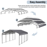 [12X20FT] Alora Heavy-Duty Metal Carport With Galvanized Steel Roof For Car, Boats And Trucks, Gray (SAK95562)