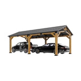 [12X24FT] Alora Large Heavy-Duty Outdoor Cedar Wood Hardtop Carport With Galvanized Steel Roof (SAK48392)
