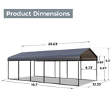 [12X25FT] Alora Heavy Duty Extra Large Multi Vehicle Carport Kit With Galvanized Steel Roof (SAK37514)
