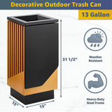 13-Gallon Heavy-Duty Commercial Outdoor Square Decorative Trash Can (SAK30467)