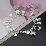 13 Pendant Charm Bracelet - Cubic Zirconia, No Plating, Fashion Jewelry Chain