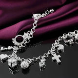13 Pendant Charm Bracelet - Cubic Zirconia, No Plating, Fashion Jewelry Chain