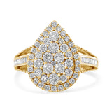 10K Yellow Gold Plated .925 Sterling Silver 1 1/2 Cttw Round-Cut Diamond Cocktail Ring (I-J Color, I1-I2 Clarity) - Size 7
