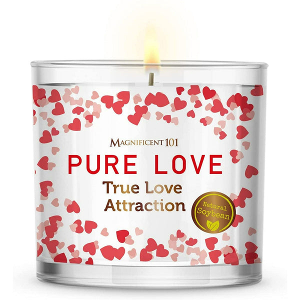 Magnificent 101 Long Lasting Pure Love Aromatherapy Candle with Florals & Oils14 Oz - 56 Hour Burn Time Soy Wax Candle for True Love Attraction, Purification & Manifestation