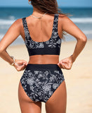 Cupshe Scoop Neck Tank Wide Straps Midkini Swim Top and High-Rise Swim Bottoms