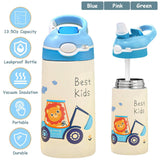 13.50oz. Insulated Stainless Steel Water Bottle Leak-proof with Straw Push Button Lock Switch