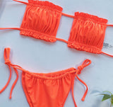Tie Dye Pleated Ruffled Bikinis Bandeau Bikini Women Swimsuit Female Swimwear Two-pieces Bikini Set Hollow Out Bathing Suit Swim