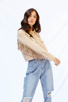 Cropped fringe denim jacket