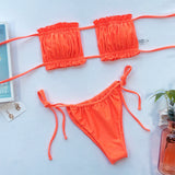 Tie Dye Pleated Ruffled Bikinis Bandeau Bikini Women Swimsuit Female Swimwear Two-pieces Bikini Set Hollow Out Bathing Suit Swim