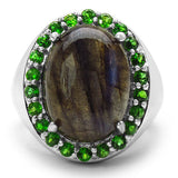 11.90 Carat Genuine Labradorite & Chrome Diopside .925 Sterling Silver Ring
