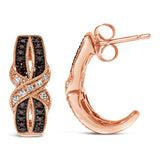10K Rose Gold 1/3 Cttw White and Brown Diamond Milgrain Criss Cross J-Hoop Earrings (I-J Color, I1-I2 Clarity)