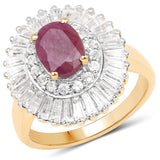 3.75 Carat Genuine Ruby and White Topaz .925 Sterling Silver Ring