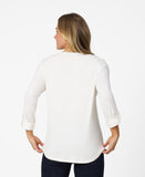Cable and Gauge Womens Lace Trim Henley Top - Whisper White, large