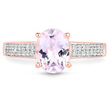 14K Rose Gold Plated 2.91 Carat Genuine Kunzite and White Zircon .925 Sterling Silver Ring