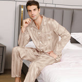 Mens Solid-Color Striped Long-Sleeve And Long-Pant Loungewear Set