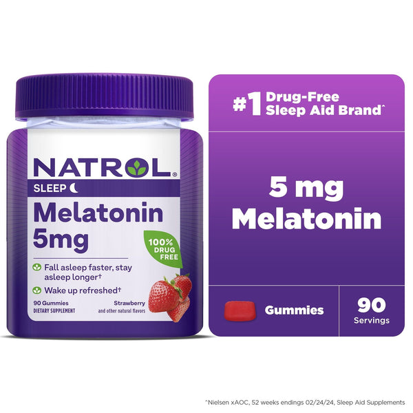 Natrol? Melatonin Gummies, Sleep Support for Adults, Strawberry Flavor, 5mg, 90 Count
