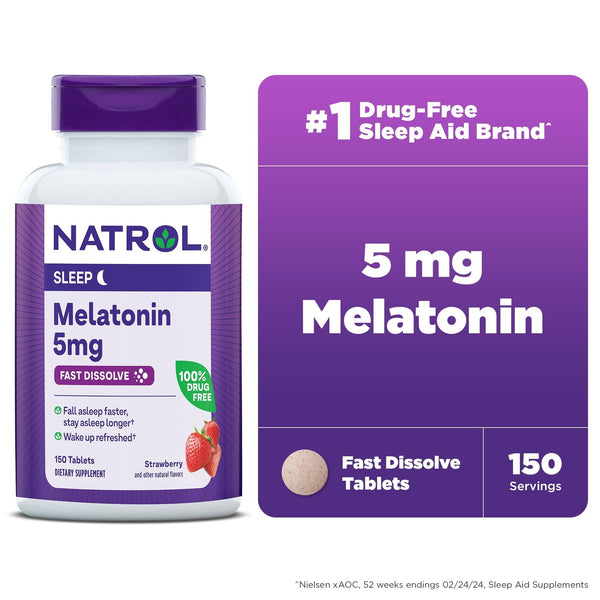 Natrol? Sleep Melatonin Fast Dissolve Tablets, Nighttime Sleep Aid, Strawberry Flavor, 5mg, 150 Count