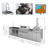 Blazon 147-Inch 6-Burner 120K BTU Outdoor Kitchen Island With Pizza Oven, Rotisserie & Refrigerator (SAK96429)