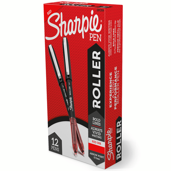 Sharpie Rollerball Pen, Arrow Point (0.7mm) Pen for Bold Lines, Red Ink, 12 Count