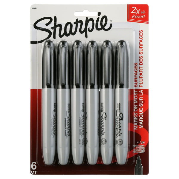 Sharpie Super Permanent Markers, Fine Point, Black, 6 Count