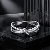 S925 Sterling Silver Oxidized Pavé Setting CZ Ring Size 6 for Women