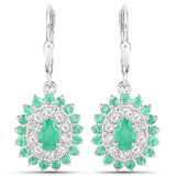 6.53 Carat Genuine Zambian Emerald and White Topaz .925 Sterling Silver 3 Piece Jewelry Set (Ring, Earrings, and Pendant w/ Chain)