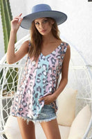 BiBi Leopard Printed Jersey Knit Color Block Sleeveless