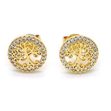 14k Gold Filled High Polish Finish Crystal Tree of Life Stud Earrings